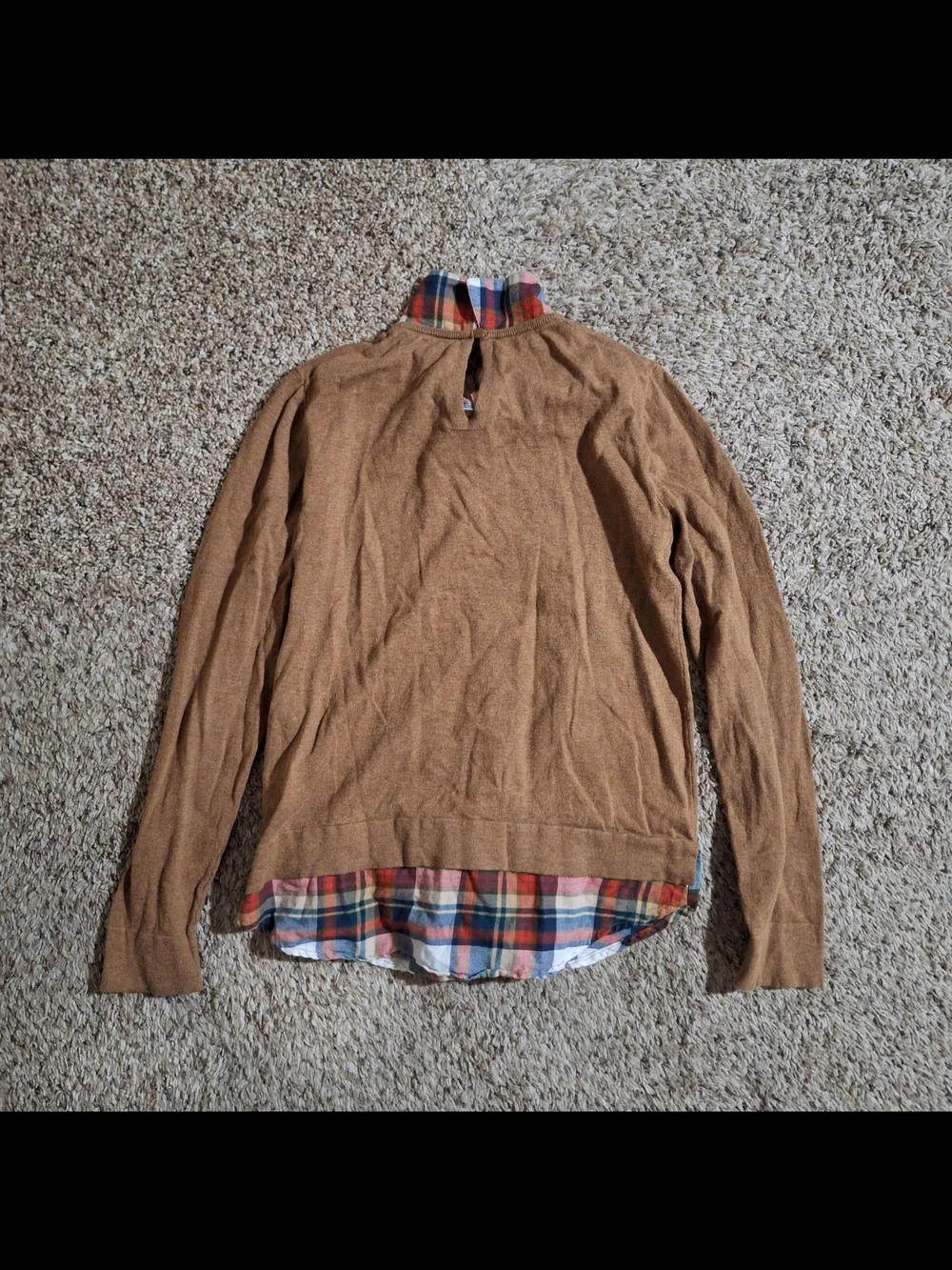 J.Crew Factory Plaid Woven-Collar Layered Pullover Sweater - Size S
